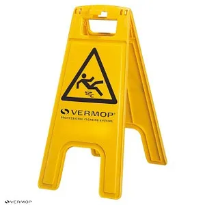 VERMOP Warnaufsteller "Achtung Rutschgefahr" dreieckig 27,5 x 56,5 cm - Aufkleber, stabiler und auffälliger Warnaufsteller für maximale Sicherheit in rutschigen Bereichen.