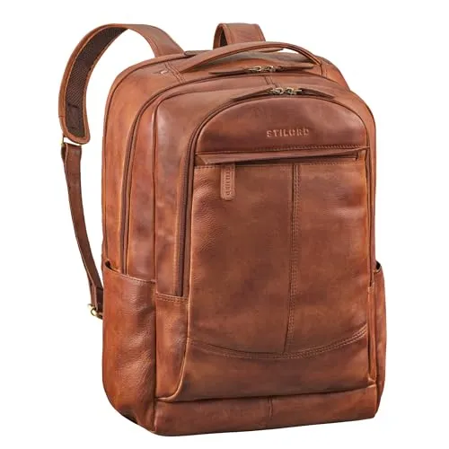 STILORD Notebookrucksack "Maxim" Premium XL - Hochwertiger Echtleder Rucksack für Business & Freizeit, mit zwei gepolsterten Laptopfächern für 17" und 19" Notebooks und ergonomischem Tragesystem für optimalen Komfort.