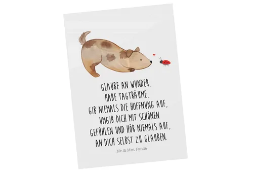 Mr. & Mrs. Panda Postkarte Hund Marienkäfer - Weiß - Geschenk, Einladung Geburtstag, ebesitzer, Multifunktionalität