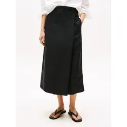 Wickelrock TOMMY HILFIGER "ESS LINEN KNEE WRAP SKIRT" Damen Gr. 36 schwarz - Röcke aus pflegeleichtem Webstoff mit 76% Leinen, perfekt für einen lässigen Look und ausgestattet mit praktischen Eingrifftaschen.