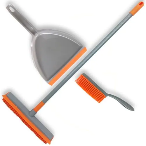3-teiliges Gummibesen Set mit Handbesen - Orange - Effizientes 3-teiliges Gummibesen Set für gründliche Reinigung. Ideal zur Entfernung von Tierhaaren und für die Nassreinigung. Praktisches Zubehör für Haushalt und Büro.