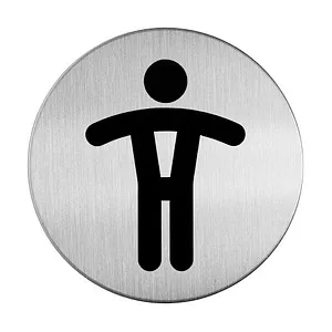 Durable Türschild Picto rund (WC-Herren, 83 mm) metallic silber - kratzfestes Edelstahl-Schild, ideal für jede Oberfläche mit KlebePad-Befestigung