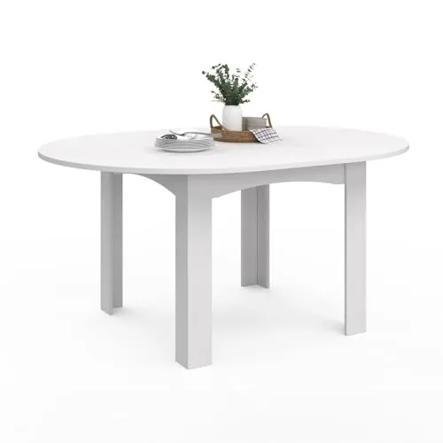 IDMarket Ausziehbarer Runder Esstisch DONA für 4-8 Personen - Der elegante runde Esstisch DONA in Weiß bietet Platz für 4-8 Personen und passt perfekt in jedes Zuhause. Ideal für flexible Essbereiche.