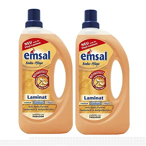 emsal Boden-Pflege Laminat 1 Liter mit Bioprotect - Effektive Pflege für Laminat, Linoleum und Vinyl mit innovativer BIOPROTECT-Formel. Schützt wasserempfindliche Fugen und Kanten optimal vor Feuchtigkeit. Perfekt für eine langanhaltende Bodenpflege.