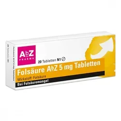 Folsäure AbZ 5 mg Tabletten - Folsäure AbZ 5 mg Tabletten zur Unterstützung einer ausgewogenen Folsäure-Zufuhr. Ideal für Frauen mit Kinderwunsch und in der Schwangerschaft. Praktisch teilbar für eine individuelle Dosierung.