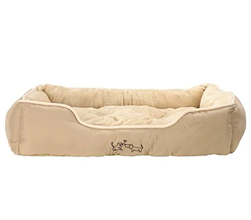 Dehner Lieblinge Hundebett und Katzenbett Sammy - 75 x 58 x 19 cm, kuscheliges Plüschbett mit herausnehmbarem Kissen und rutschfestem Boden