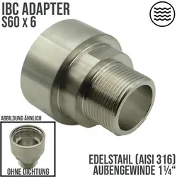 S60 x 6 IBC Adapter Außengewinde Edelstahl - 1 1/4 Zoll Fass Tank - Schlauchkupplungen, Anschlüsse & Ventile, robuster Edelstahladapter für hohe Druckbeständigkeit bis 16 bar.