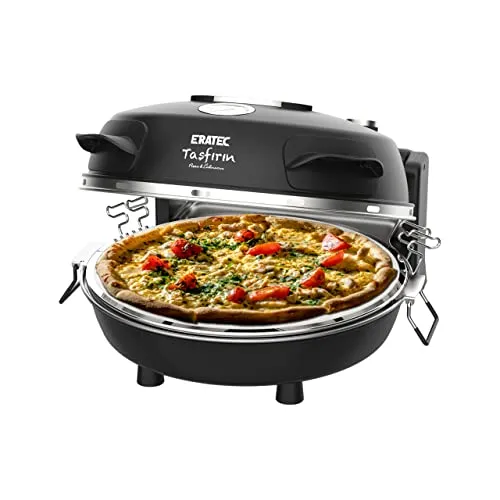 ERATEC Pizzamaker SET PM-27 - Elektrischer Pizzaofen bis 400°C - Großküchentechnik - Bereiten Sie in wenigen Minuten leckere Pizzen mit original Steinofen-Geschmack. Ideal für Innen und Außen, inklusive Teigschneider und Pizzaschaufeln.