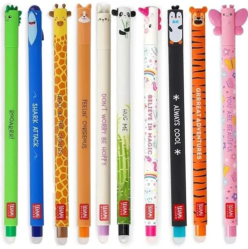 LEGAMI 10er Set radierbare Gelstifte – Kreative Tierdesigns - Entdecken Sie 10 radierbare Gelstifte in bunten Tiermotiven! Mit der speziellen Kugel am Ende können Sie mühelos und ohne Beschädigung löschen. Perfekt für kreative Ideen und als Geschenk!
