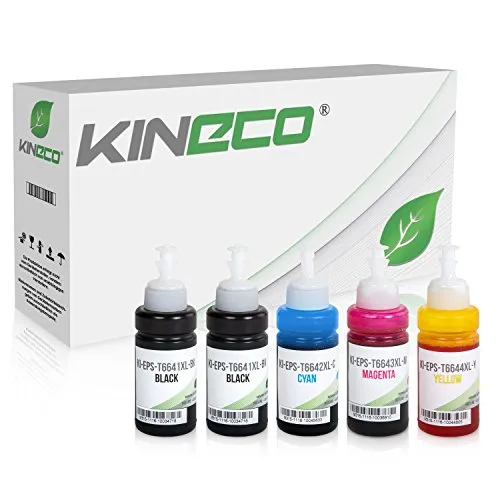 Kineco 5X Tinte kompatibel mit Epson EcoTank ET-2500 ET-2550 ET-2600 ET-2650 ET-4500 ET-14000 L100 L110 L1300 L200 L210 L350 L355 L365 L455 L550 L555 L565 | je 70 ml
