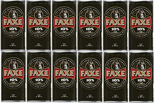 Dosen Faxe Strong 10% vol. - Dänisches Starkbier - Biermischgetränke mit 10% Alkohol, süß und ohne Zusatzstoffe - die perfekte Cocktail-Alternative. Enthält 12 x 1 l Dosen, ideal für gesellige Anlässe.