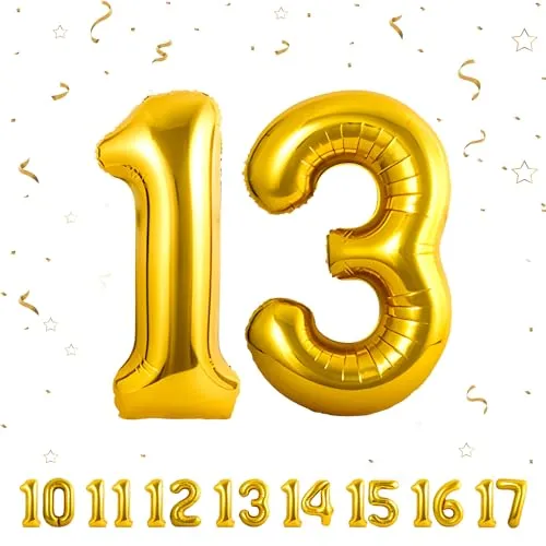 Geburtstag zahlen luftballon 13 jahre | Folienballon Gold- Folienballon in 40"-101cm Geburtstagsdeko - Ballon Zahl Deko zum Geburtstag fliegt mit Helium für Mädchen Junge 13.Geburtstags