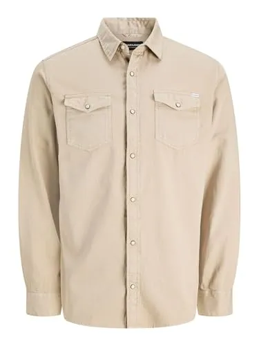 Jack & Jones Herren Jjesheridan Shirt L/S Noos Hemd, Crockery, M - Herrenhemden aus hochwertiger Bio-Baumwolle, umweltfreundlich und mit praktischen Brusttaschen für den Alltag.