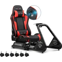 GTPLAYER Simulator Cockpit mit Bluetooth Lautsprechern – Rot - Erlebe realistische Rennsimulationen mit dem GTPLAYER Simulator Cockpit. Verstellbare Halterungen für Lenkrad und Pedale sorgen für optimale Ergonomie. Inklusive Bluetooth Lautsprechern für ein beeindruckendes Klangerlebnis.