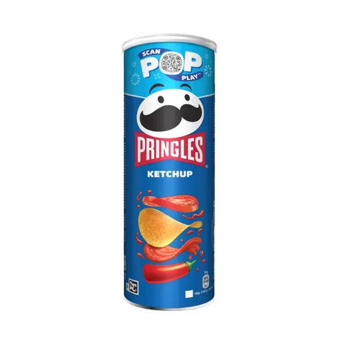 Pringles Ketchup Chips, 19 Dosen je 165g - Chips, knusprige Kartoffelchips mit unverwechselbarem Ketchup-Geschmack, perfekt für Snacks und Partys, vegetarisch.