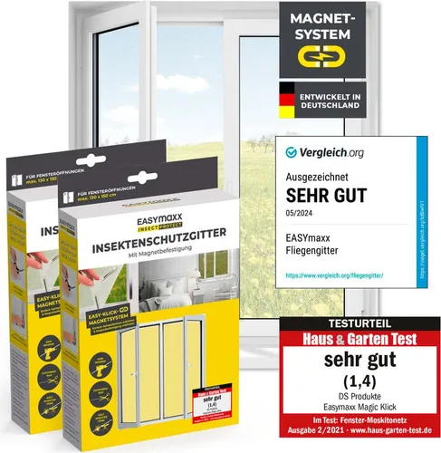 EASYmaxx Insect Protect Fliegengitter Fenster mit Magnetbefestigung - Fliegengitter für Fenster bis 130 x 150 cm, mit einfacher Montage durch Magnet-Klick-System und optimaler Durchsicht für frische Luft.