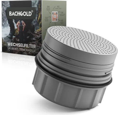 BACHGOLD Wasserfilter Outdoor Wechselfilter - Sanitärinstallation, 1500L Filterkapazität entfernt 99,99 % Bakterien und filtert Viren, Partikel & Schwermetalle für sicheres Trinkwasser unterwegs.