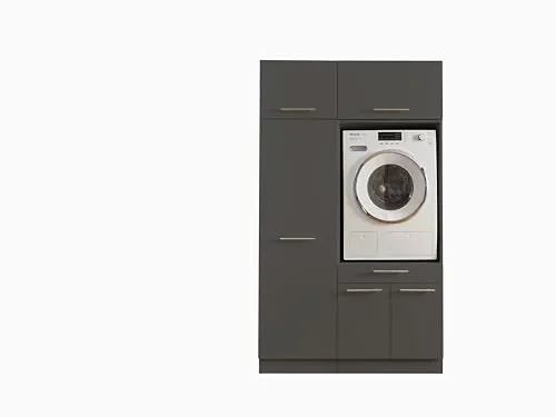 LAUNDREEZY Waschmaschinenschrank - Mehrzweckschrank mit 2x Schrankaufsatz - Podeste & Rahmen für Waschmaschinen, TÜV-zertifiziert mit viel Stauraum und Softclose-Türen für eine elegante und funktionale Lösung in Ihrem Zuhause.