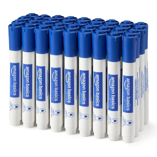 Amazon Basics Low-Odor Dry Erase Whiteboard Markers, Fine Tip, Blue, 36 Count