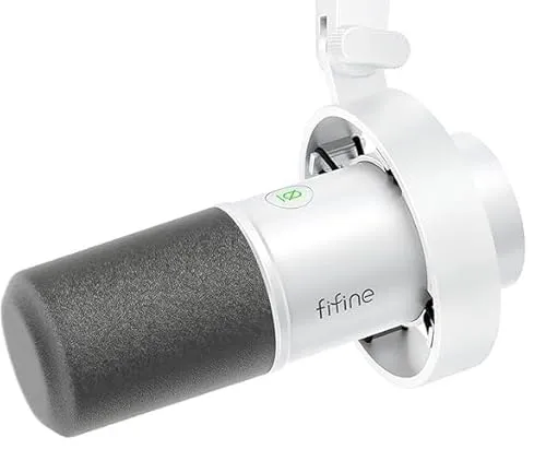 FIFINE XLR Studio Mikrofon Dynamisches, USB Microphone PC für Streaming Podcast Gaming, für PS4/5 Mac Mixer Soundkarten - Weiß