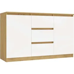 Malwa 2D3S Kommode EICHE ARTISAN WEISS - Moderne Tallboy Kommode in Weiß mit 3 Schubladen, ideal für Wohnzimmer und Schlafzimmer. Robustes Design aus Spanplatte mit 2 Jahren Herstellergarantie.