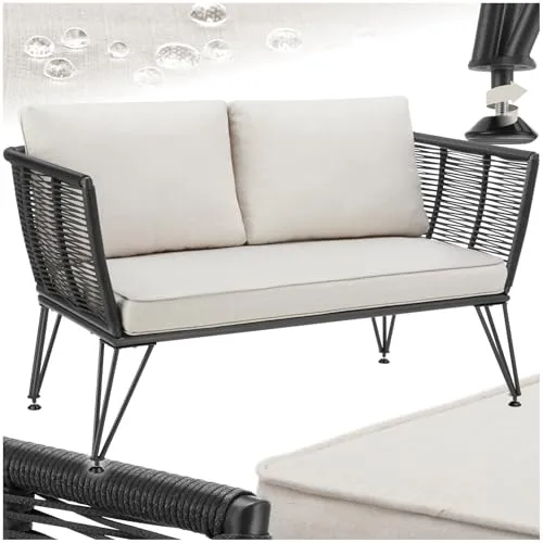 tectake® Rattan Lounge Sofa - Wetterfestes Gartenmöbel - Gartenmöbel mit maximalem Komfort: Stilvolles Rattan Sofa mit extra dicken, abnehmbaren Kissen für entspannte Stunden im Freien. Ideal für Balkon, Terrasse und Garten.