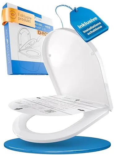 LOBENSWERK Toilettendeckel D Form Kurz - WC-Sitz mit Absenkautomatik, einfache Montage und antibakterielle, UV-beständige Oberfläche – ideal für Gästetoiletten und langlebig.