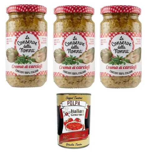 3x Le Conserve della Nonna Crema di Carciofi Artischockencreme 190g + Polpa 400g