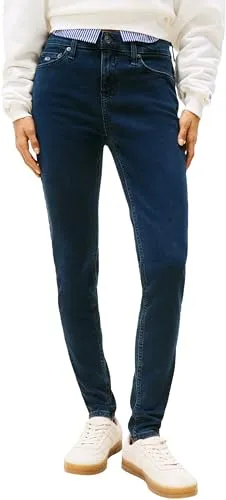 Tommy Jeans Skinny-fit-Jeans NORA MR SKNY AH1280 mit Logo-Badge - Stylische Skinny-fit-Jeans in Dunkelblau, elastisch und pflegeleicht. Ideal für einen lässigen Look und perfekt für den Alltag.