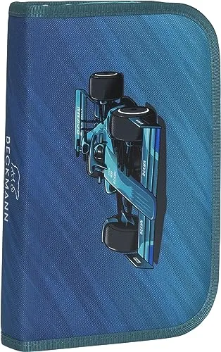 Beckmann Federmappe Racing mit Inhalt – Nachhaltige Federtasche für die Grundschule - Praktische Federmappe mit 2 Jumbo-Bleistiften, 7 Jumbo-Buntstiften, 7 Standard-Buntstiften und mehr. Hergestellt aus 100% recyceltem Material, ideal für die 1. Klasse.
