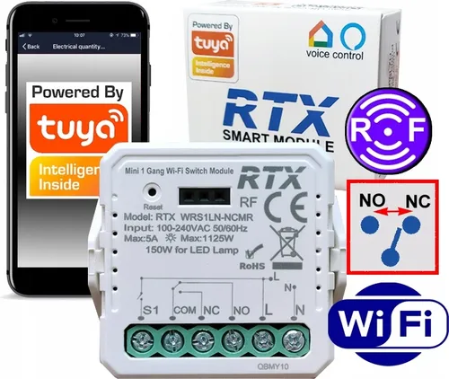 RTX Spannungsfreier NC NO MINI-Relais-Controller TUYA WiFi + RF-Modul - Sicherheitstechnik-Zubehör für intelligente Steuerung. Kompakte Größe und einfache Installation ermöglichen die Fernsteuerung von Geräten über WiFi oder RF, kompatibel mit Google Home und Amazon Alexa.