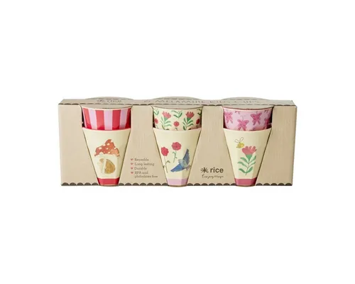 Rice Melaminbecher Kinderbecher pink Happy Forest Prints - 6er Pack - Tassen & Becher für Kinder, aus hochwertigem Melamin, BPA-frei und langlebig, perfekt für kleine Hände und fröhliche Mahlzeiten.