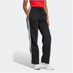 adidas Damen Essentials 3-Stripes Open Hem Fleece Pants - Black/White, XXL - Trainingsbekleidung mit hohem Bund und elastischem Kordelzug, ideal für Komfort und Bewegungsfreiheit, besteht zu 70 % aus recycelten Materialien.