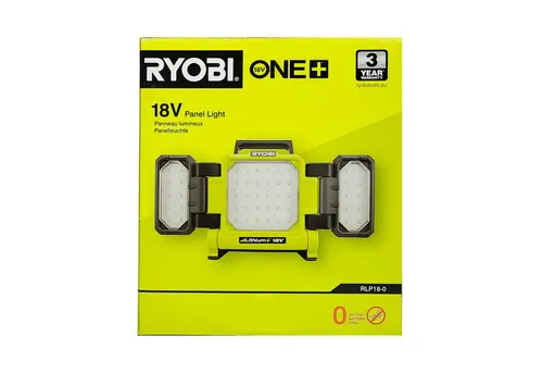 RYOBI 18 V ONE+ Akku-LED-Panelleuchte RLP18-0 - Strahler für Arbeitsbeleuchtung mit 3.000 Lumen max. Ausleuchtung, ideal für Baustellen und Werkstätten. Teil des 18 V ONE+ Systems für vielseitige Einsatzmöglichkeiten.