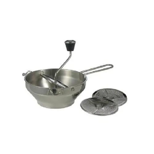 Edelstahl Passiermühle mit 3 Einsätzen - Küchenhelfer für müheloses Passieren von Obst und Gemüse. Ideal für Gelees, Marmeladen und Babynahrung. Spülmaschinengeeignet und komplett zerlegbar für einfache Reinigung.