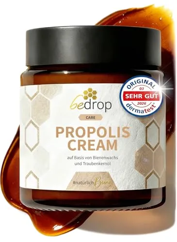 bedrop Propolis Cream - Hochdosierte Salbe für Akne & Neurodermitis (60g) - Propolis Creme mit 35% Propolis für intensive Hautpflege. Ideal bei Akne, Neurodermitis und Hautirritationen. Hergestellt in Deutschland unter höchsten Hygiene-Standards.