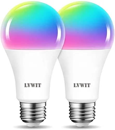 Smart Wifi LED Birne 12W RGB A70 - 2er Set - WLAN-Lampen mit 1521LM, dimmbar und steuerbar via App. Kompatibel mit Google Assistant und Amazon Alexa, ideal zur Gestaltung kreativer Wohnräume.