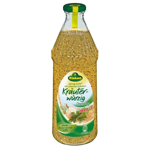 Kühne Kräuterwürzig Dressing 1l - Vielseitiges Salatdressing, ideal für frische Salate. Ohne Konservierungsstoffe, gluten- und laktosefrei, für einen natürlichen Geschmack.