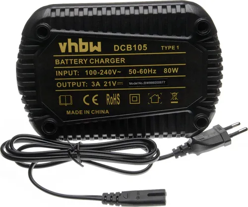 vhbw Ladegerät kompatibel mit Dewalt DCR020, DCR027, DCR019, DCR019-QW, DCS310, DCR027-BD, DCR018, DCR027-QW, DCS310B Werkzeug Li-Ion-Akkus, 21 V