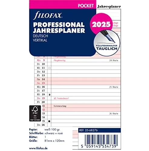 FILOFAX Kalendereinlage Pocket Professional Jahresplaner (Deutsch)2025