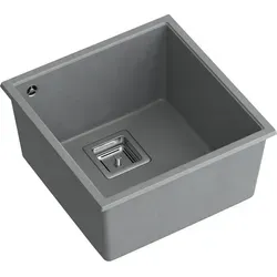 QUADRON Spülbecken DAVID 40 | Granitspüle in Grau & Stahl - Hochwertige 1-Becken Küchenspüle aus GraniteQ, extrem stabil und hygienisch, ideal für platzsparende Wandmontage und moderne Küchen.