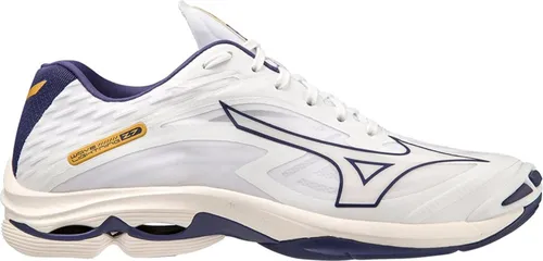 Mizuno WAVE LIGHTNING Z7(U) 43 White/BlueRibbon/MP Gold - Agiler Hallenschuh - Hallenschuhe für schnelle Spieler, ausgestattet mit MIZUNO ENERZY Technologie für optimale Dämpfung und Unterstützung bei jedem Sprung.