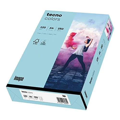 inapa farbiges Druckerpapier, buntes Papier tecno Colors: 120 g/m², A4, 250 Blatt, mittelblau