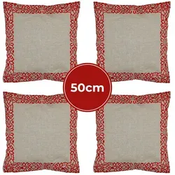 Handgefertigter Kissenbezug Frisia Rot 50x50cm - 4er Set Boho Deko - Dieses 4er Set handgefertigter Kissenbezüge Frisia Rot überzeugt durch kunstvolle Stickerei und hochwertige Verarbeitung. Ideal für Wohnzimmer oder Schlafzimmer, bringt es stilvolle Akzente in Ihr Zuhause.