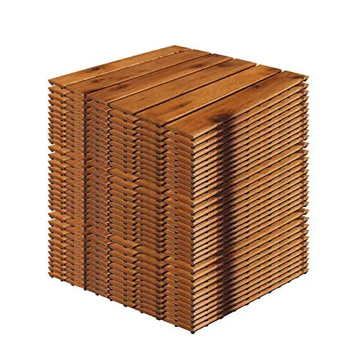 Akazienholz Balkonfliesen 30x30cm | FSC®-Zertifiziert - Wetterfeste Holzfliesen für Balkon und Indoor, pflegeleicht mit einfachem Stecksystem und Drainagefunktion für optimalen Wasserablauf.