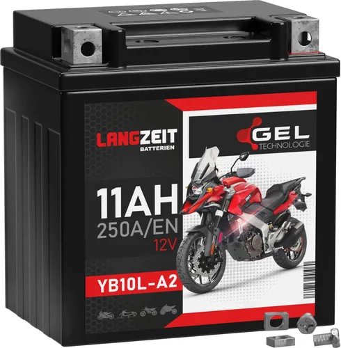 LANGZEIT YB10L-A2 Motorradbatterie GEL 12V 11Ah - KFZ-Batterien mit doppelt so hoher Lebensdauer dank moderner GEL-Technologie und extrem hoher Startleistung, ideal für Motorräder mit hohem Energiebedarf.