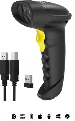 Inateck Barcode-Scanner BCST-50_black – Kabellos, USB & Bluetooth - Vielseitiger Handscanner für Barcodes und QR-Codes mit bis zu 30 m Reichweite. Robustes Design, lange Akkulaufzeit und einfache Bedienung machen ihn ideal für den professionellen Einsatz.