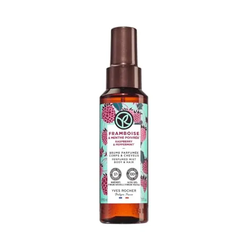 Yves Rocher - Parfümiertes Duftspray Körper & Haare Himbeere & Pfefferminze - Tägliche Duftauffrischung - Belebender Himbeere-Pfefferminze-Duft - Pflanzliche Inhaltsstoffe - 100 ml