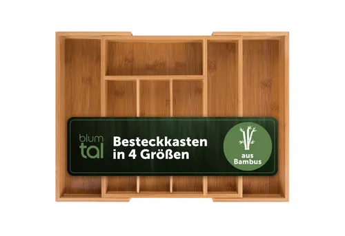 Blumtal Besteckkasten aus Bambus - verstellbarer Schubladentrenner für 5 bis 7 Fächer - Der Blumtal Besteckkasten aus Bambus ist ideal zur Organisation in der Küche, im Büro oder Bad. Mit verstellbaren Fächern von 5 bis 7 bietet er Platz für alles, von Besteck bis Bastelutensilien. Langlebig und umweltfreundlich.