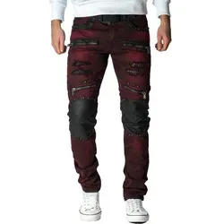 Cipo & Baxx Bikerjeans Herren slim fit BA-CD481 Bordeaux W48/L34 - Stylische Bikerjeans mit Kunstlederdetails und Nieten. Die pflegeleichte Denim-Qualität sorgt für hohen Tragekomfort. Perfekt für modebewusste Herren!